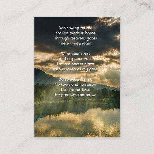 Christian Memorial Keepsake Beautiful Lake Beach Visitenkarte (Vorderseite)