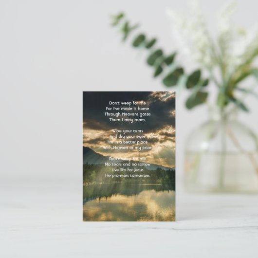 Christian Memorial Keepsake Beautiful Lake Beach Visitenkarte (Stehend Vorderseite)