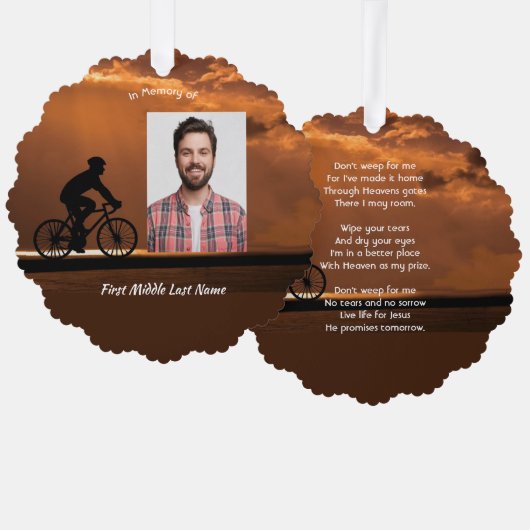 Christian Memorial Keepsake Biking Cycling Bike Ornament Karte (Vorderseite/Rückseite)