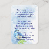 Christian Memorial Keepsake Bluebird Garden Bird  Visitenkarte (Vorderseite)