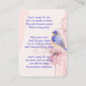 Christian Memorial Keepsake Bluebird Garden Visitenkarte (Rückseite)