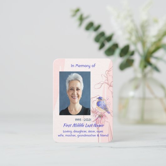 Christian Memorial Keepsake Bluebird Garden Visitenkarte (Stehend Vorderseite)