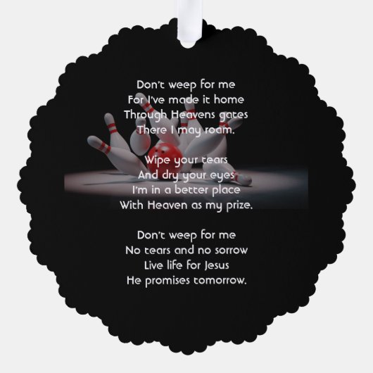 Christian Memorial Keepsake Bowling Bowler Ornament Karte (Rückseite)