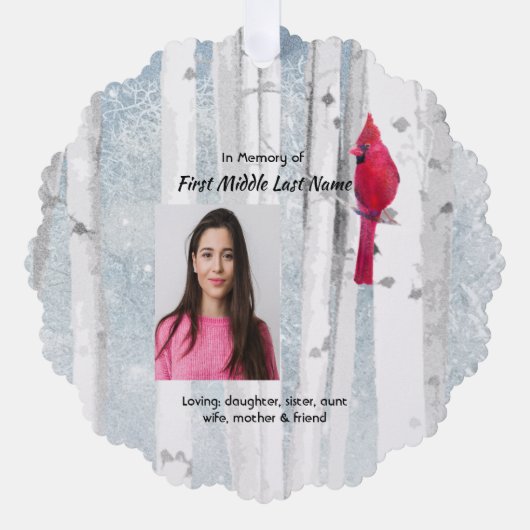 Christian Memorial Keepsake Cardinal Bird Ornament Karte (Vorderseite)