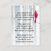 Christian Memorial Keepsake Cardinal Bird Visitenkarte (Rückseite)