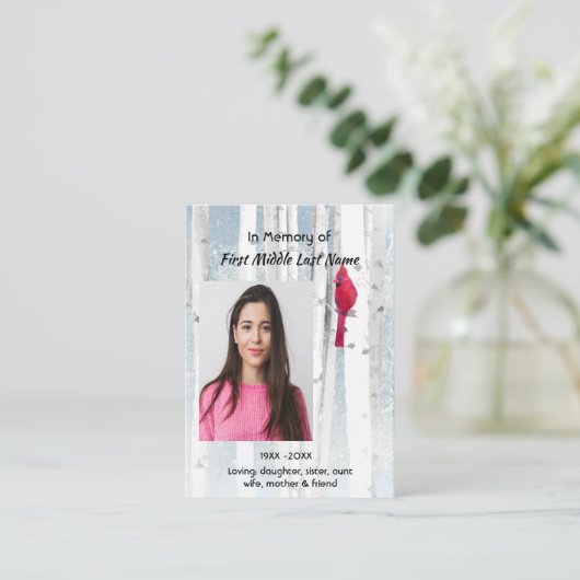 Christian Memorial Keepsake Cardinal Bird Visitenkarte (Stehend Vorderseite)