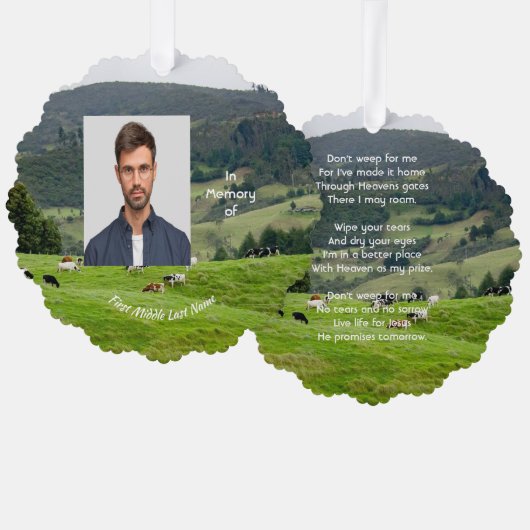 Christian Memorial Keepsake Cattle Farm Landscape  Ornament Karte (Vorderseite/Rückseite)