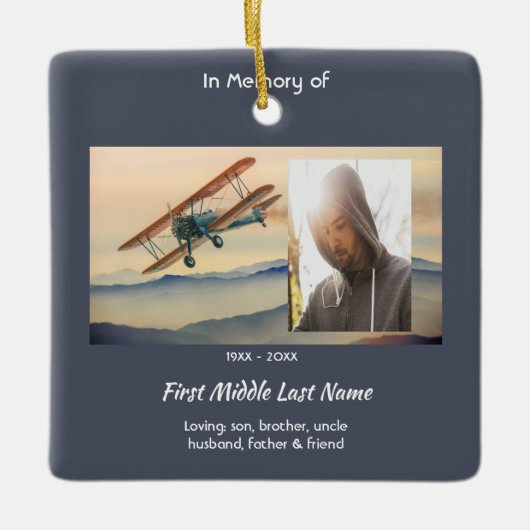 Christian Memorial Keepsake Clouds Biplane Sky Keramikornament (Vorderseite)