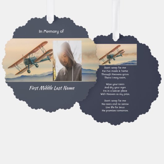 Christian Memorial Keepsake Clouds Biplane Sky Ornament Karte (Vorderseite/Rückseite)