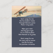 Christian Memorial Keepsake  Clouds Biplane Sky Visitenkarte (Rückseite)