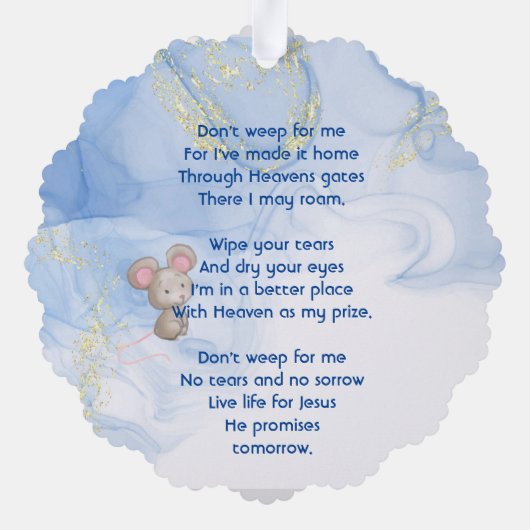 Christian Memorial Keepsake Cute Little Mouse Ornament Karte (Rückseite)