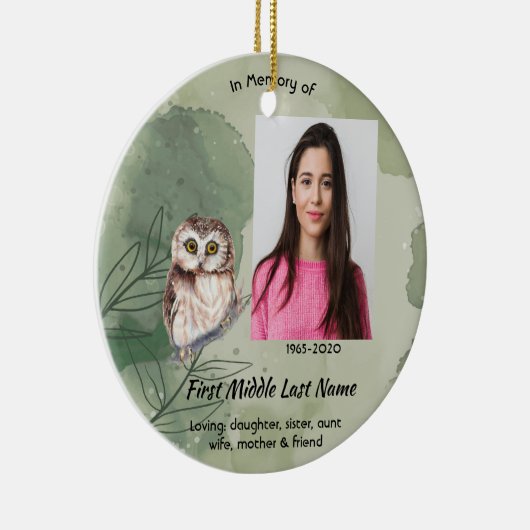 Christian Memorial Keepsake Cute Owl Bird Keramik Ornament (Rechts)
