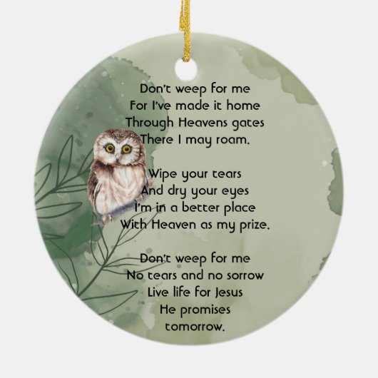 Christian Memorial Keepsake Cute Owl Bird Keramik Ornament (Hinten)