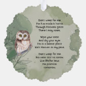 Christian Memorial Keepsake Cute Owl Bird Ornament Karte (Rückseite)