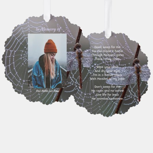 Christian Memorial Keepsake Dragonfly Dewdrops Ornament Karte (Vorderseite/Rückseite)