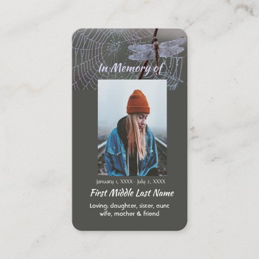 Christian Memorial Keepsake Dragonfly Dewdrops Visitenkarte (Vorderseite)