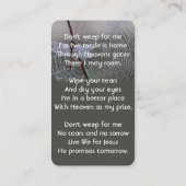 Christian Memorial Keepsake Dragonfly Dewdrops Visitenkarte (Rückseite)