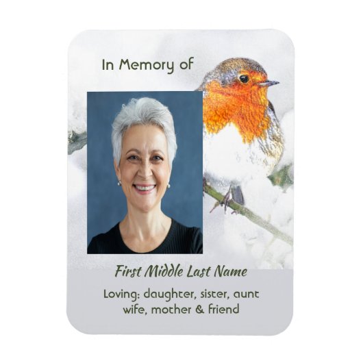 Christian Memorial Keepsake English Robin Bird Magnet (Vertikal)