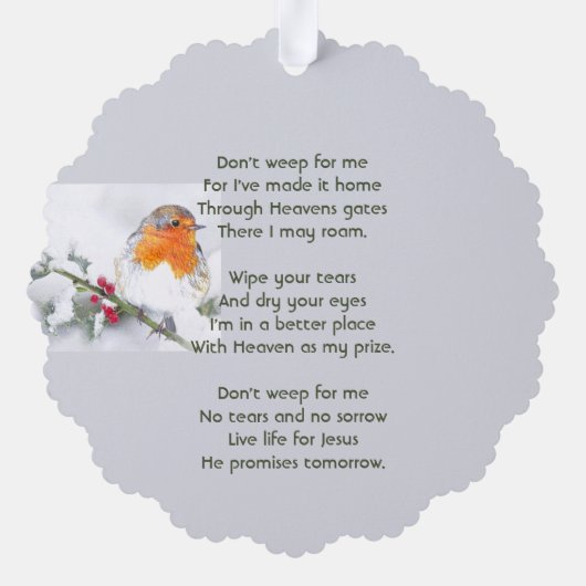 Christian Memorial Keepsake English Robin Bird Ornament Karte (Rückseite)
