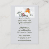 Christian Memorial Keepsake English Robin Bird Visitenkarte (Rückseite)