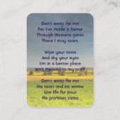 Christian Memorial Keepsake Farm Crop Prairie Visitenkarte (Rückseite)