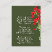 Christian Memorial Keepsake Geranium Flower Visitenkarte (Rückseite)