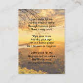 Christian Memorial Keepsake Golden Sunrise  Visitenkarte (Rückseite)