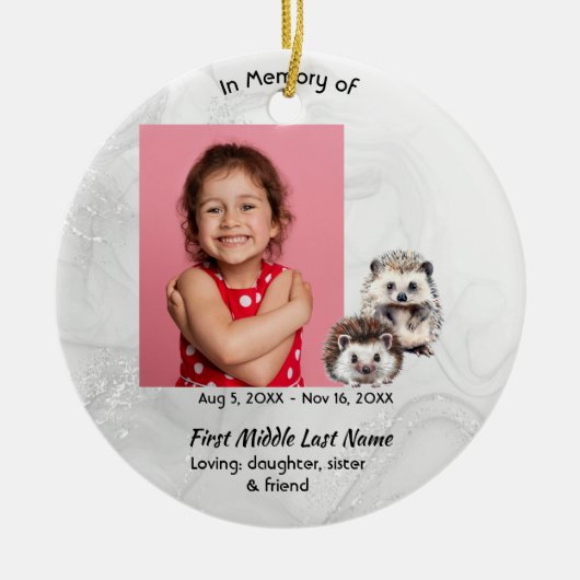 Christian Memorial Keepsake Hedgehog Children Keramik Ornament (Vorne)