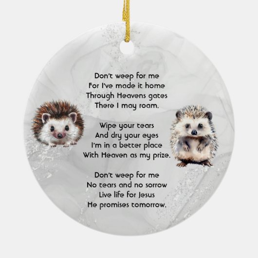 Christian Memorial Keepsake Hedgehog Children Keramik Ornament (Hinten)