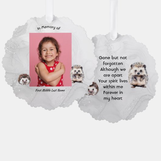 Christian Memorial Keepsake Hedgehog Children Ornament Karte (Vorderseite/Rückseite)