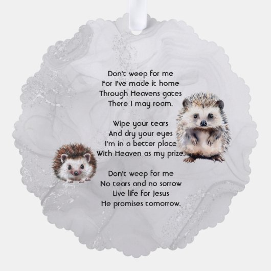 Christian Memorial Keepsake Hedgehog Children Ornament Karte (Rückseite)