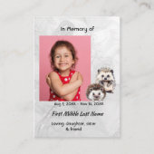 Christian Memorial Keepsake Hedgehog Children   Visitenkarte (Vorderseite)