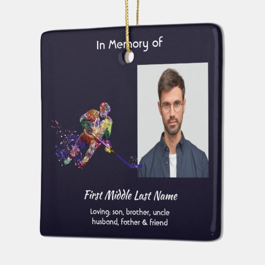 Christian Memorial Keepsake Hockey Player Sport Keramikornament (Links)