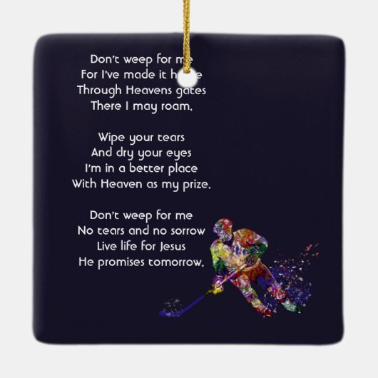 Christian Memorial Keepsake Hockey Player Sport Keramikornament (Rückseite)