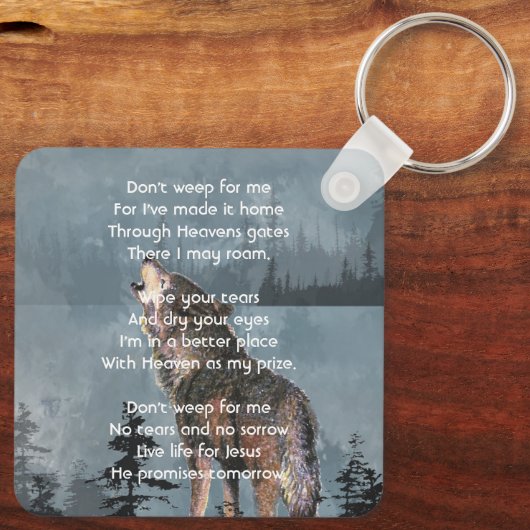 Christian Memorial Keepsake Howling Wolf Art Schlüsselanhänger (Rückseite)