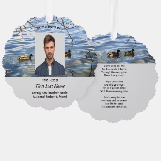 Christian Memorial Keepsake Lake Ducks Birds Ornament Karte (Vorderseite/Rückseite)