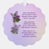 Christian Memorial Keepsake Lilac Garden Flower  Ornament Karte (Rückseite)