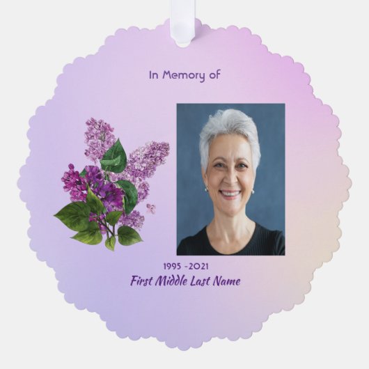 Christian Memorial Keepsake Lilac Garden Flower  Ornament Karte (Vorderseite)