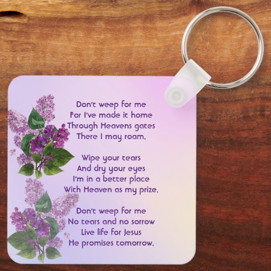 Christian Memorial Keepsake Lilac Garden Flower  Schlüsselanhänger (Rückseite)