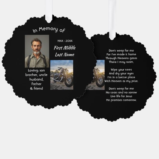 Christian Memorial Keepsake Motorcycle Chopper Ornament Karte (Vorderseite/Rückseite)
