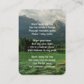 Christian Memorial Keepsake Mountain Lake Visitenkarte (Rückseite)