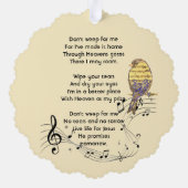 Christian Memorial Keepsake Music Bird Ornament Karte (Rückseite)
