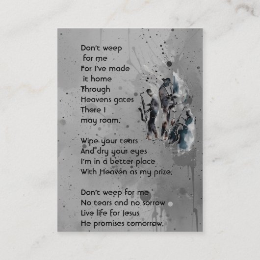 Christian Memorial Keepsake Music Jazz Band Visitenkarte (Rückseite)