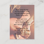 Christian Memorial Keepsake Musician Piano Guitar  Visitenkarte (Rückseite)