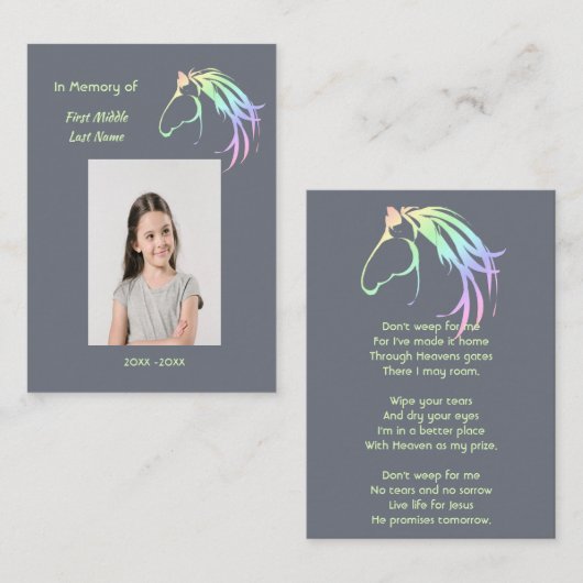 Christian Memorial Keepsake Pastel Horse Art Visitenkarte (Vorne/Hinten)