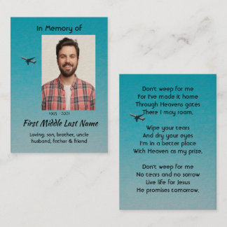 Christian Memorial Keepsake Pilot Airplane Flying Visitenkarte