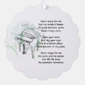 Christian Memorial Keepsake Prayer Piano Musician Ornament Karte (Rückseite)