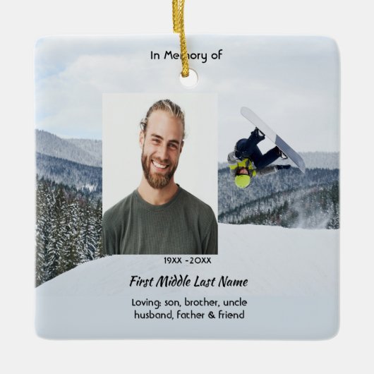 Christian Memorial Keepsake Snowboarding Winter Keramikornament (Vorderseite)