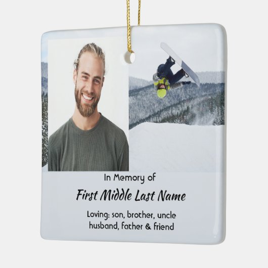 Christian Memorial Keepsake Snowboarding Winter Keramikornament (Links)