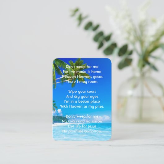 Christian Memorial Keepsake Tropical Beach Exotic Visitenkarte (Stehend Vorderseite)
